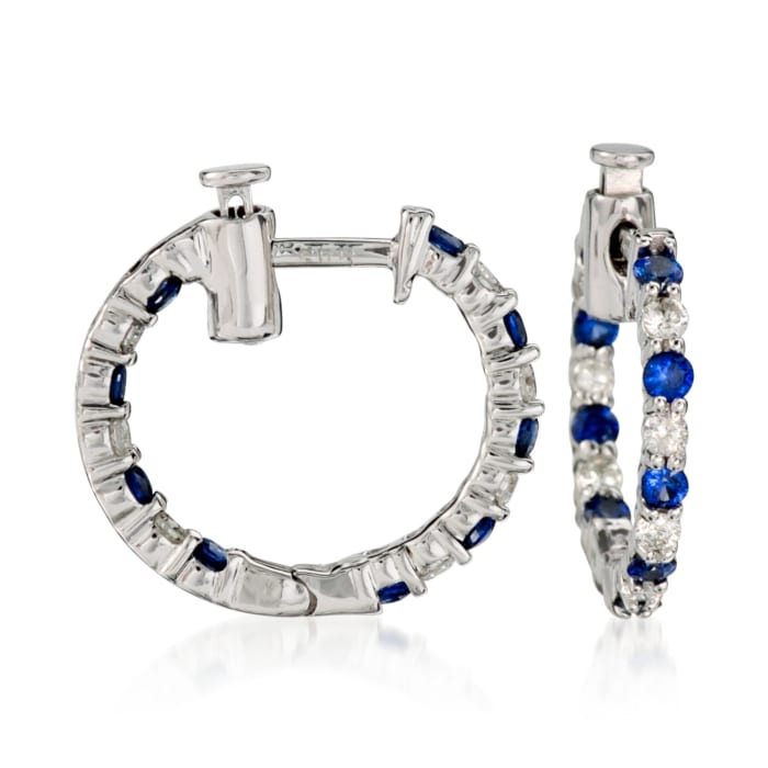 .70 ct. t.w. Sapphire and .35 ct. t.w. Diamond Hoop Earrings in 14kt White Gold