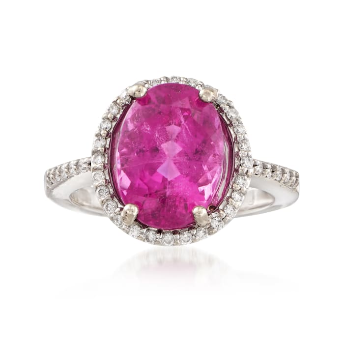 C. 1980 Vintage 5.20 Carat Pink Tourmaline and .30 ct. t.w. Diamond Ring in 14kt White Gold