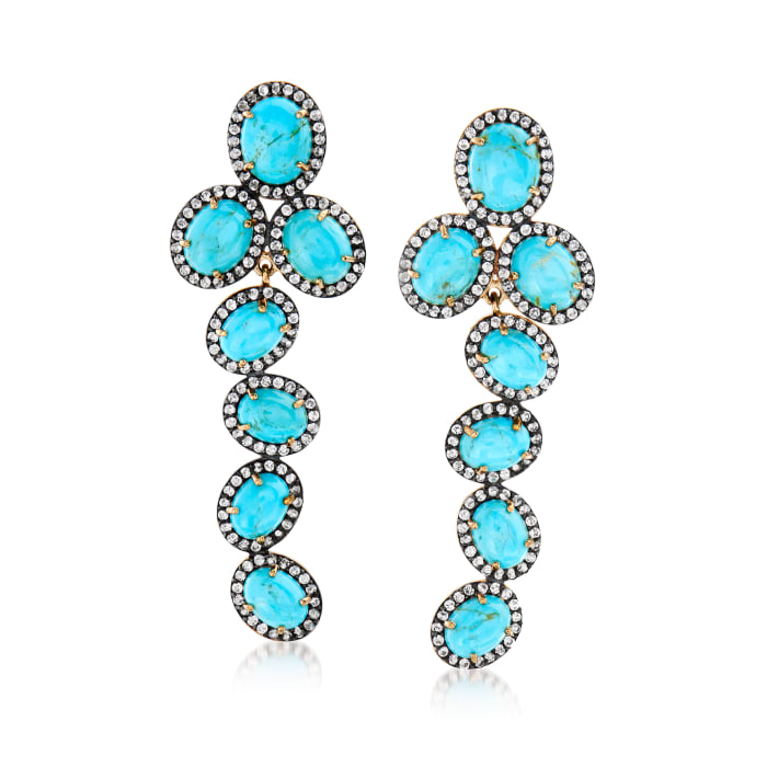 Turquoise and 2.90 ct. t.w. White Topaz Drop Earrings in 18kt Gold Over ...