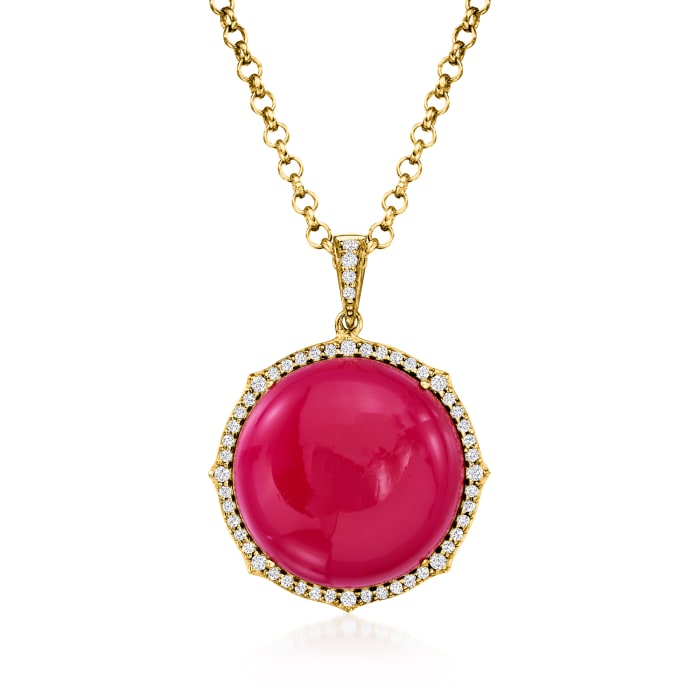 Pink Chalcedony and .70 ct. t.w. White Zircon Pendant Necklace in 18kt Gold Over Sterling