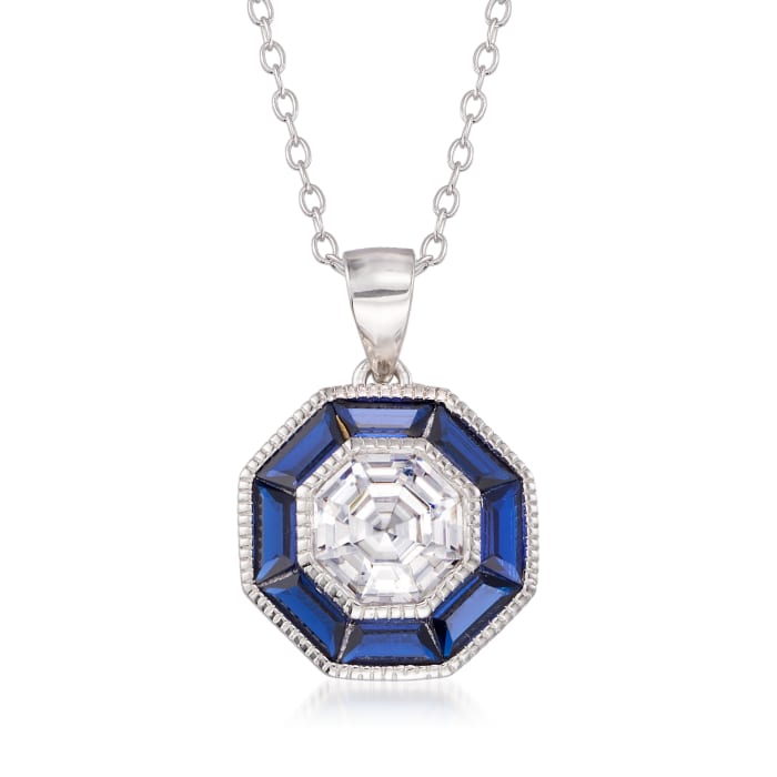 1.50 Carat CZ and 1.20 ct. t.w. Simulated Sapphire Pendant Necklace in Sterling Silver