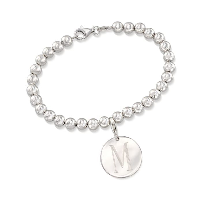 Italian 6mm Sterling Silver Bead Bracelet with Personalized Disc Charm