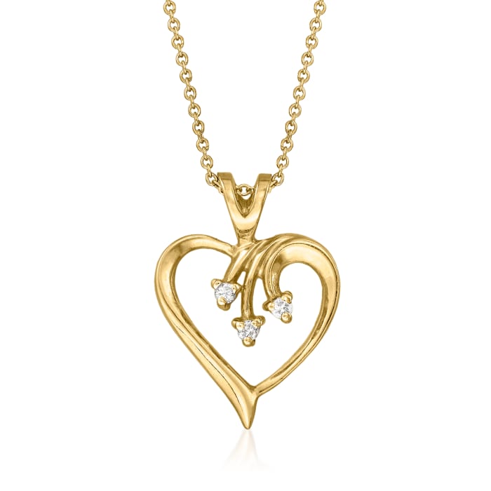 C. 1990 Vintage 14kt Yellow Gold Heart Pendant Necklace with Diamond ...