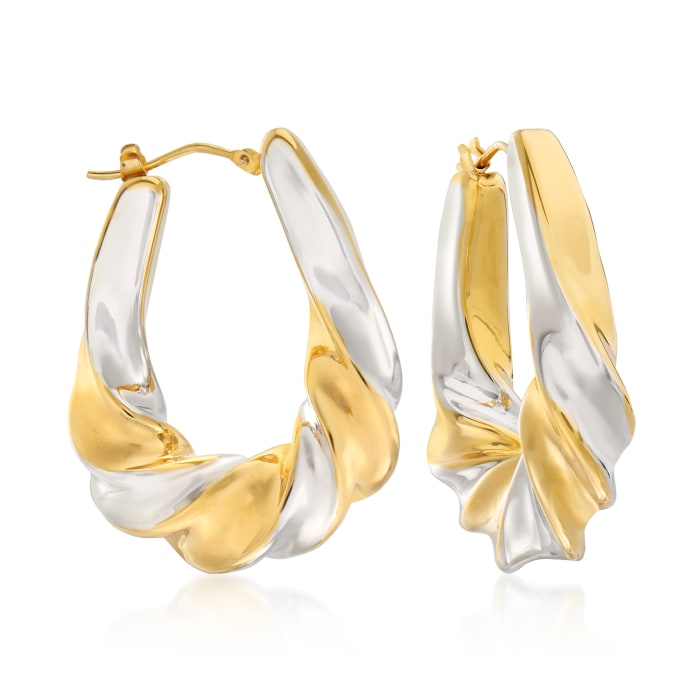 Italian Andiamo 14kt Two-Tone Gold Twisted Hoop Earrings