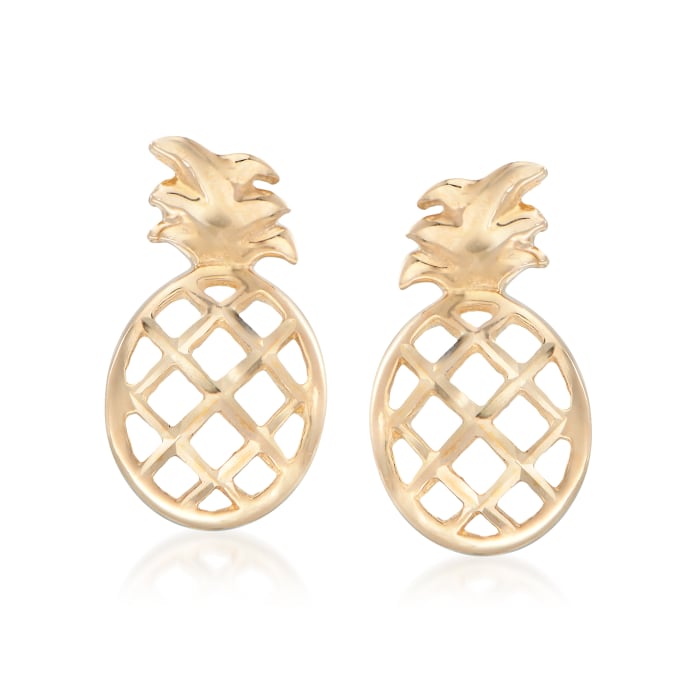 14kt Yellow Gold Diamond-Cut and Polished Pineapple Stud Earrings