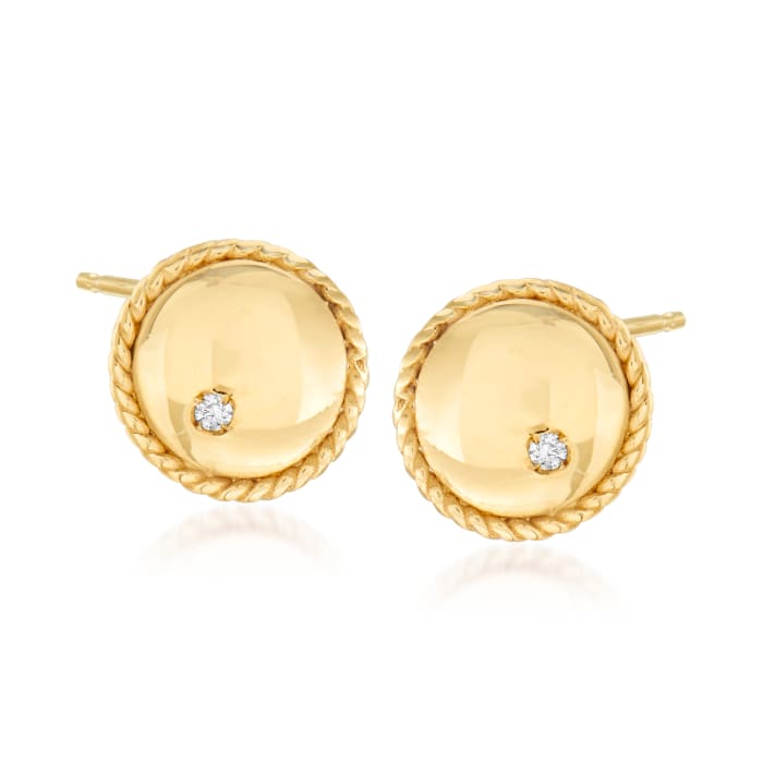 Phillip Gavriel &quot;Italian Cable&quot; 14kt Yellow Gold Roped-Edge Stud Earrings with Diamond Accents
