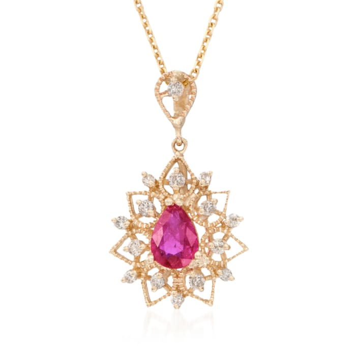 .80 Carat Ruby and .24 ct. t.w. Diamond Pendant Necklace in 14kt Yellow Gold