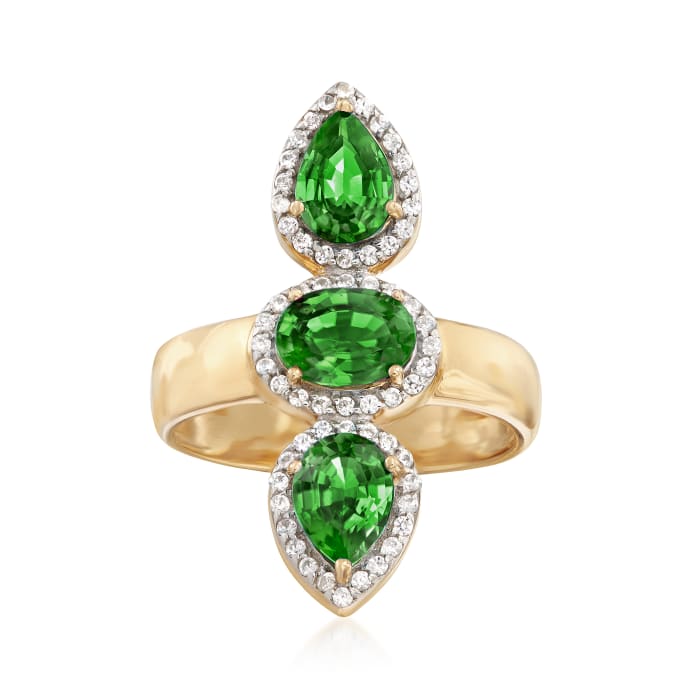 2.40 ct. t.w. Chrome Diopside and .30 ct. t.w. White Zircon Ring in 18kt Gold Over Sterling