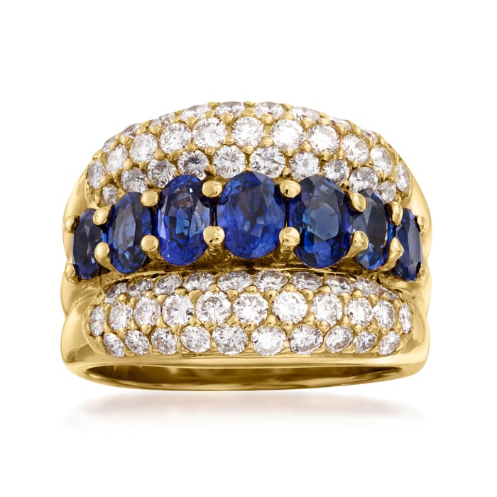 C. 1980 Vintage 2.59 ct. t.w. Sapphire and 1.49 ct. t.w. Diamond Ring in 18kt Yellow Gold