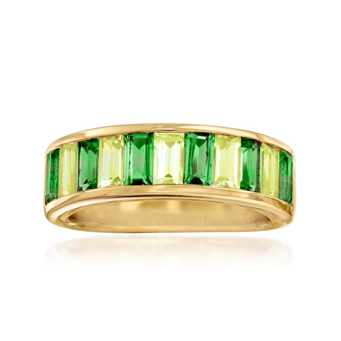 1.20 ct. t.w. Chrome Diopside and .90 ct. t.w. Peridot Ring in 18kt Gold Over Sterling