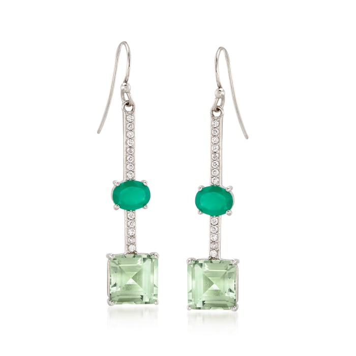 7.75 ct. t.w. Green Prasiolite and .60 ct. t.w. White Topaz Drop Earrings with Green Chalcedony in Sterling Silver
