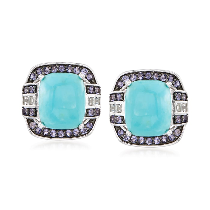Turquoise and .70 ct. t.w. Multi-Stone Drop Earrings in Sterling Silver