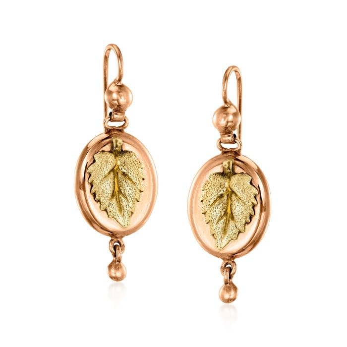 C. 1920 Vintage 14kt Two-Tone Gold Leaf Drop Earrings