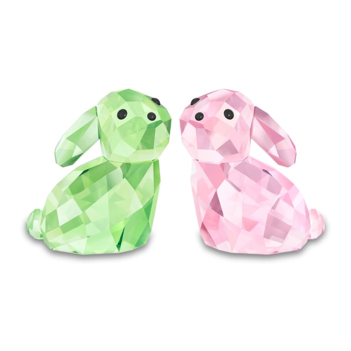 Swarovski Crystal &quot;In Love -George & Georgina&quot; Green and Rose Crystal Figurine Set: Two Rabbits