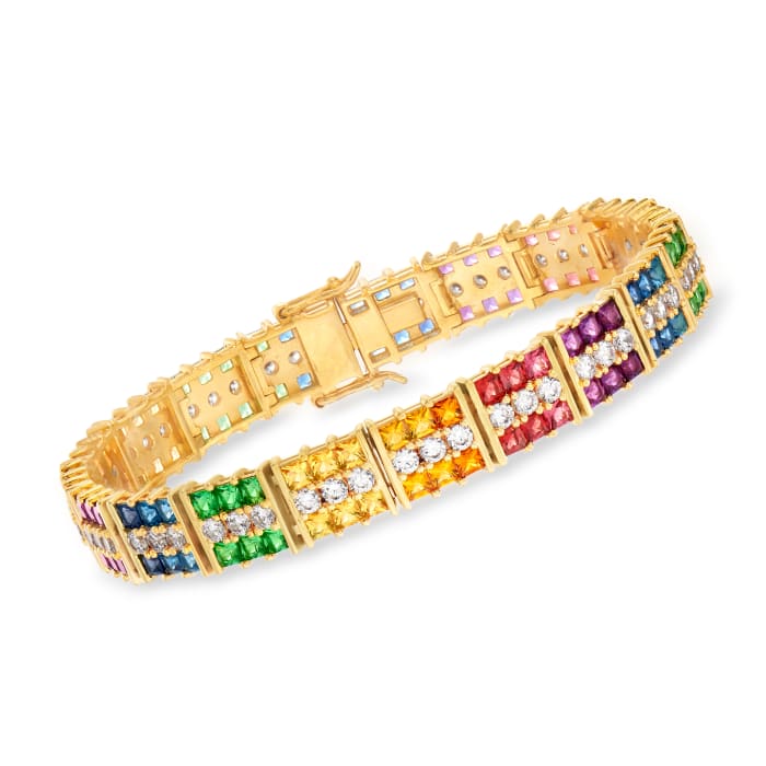 14.25 ct. t.w. Multicolored CZ Bracelet in 18kt Gold Over Sterling