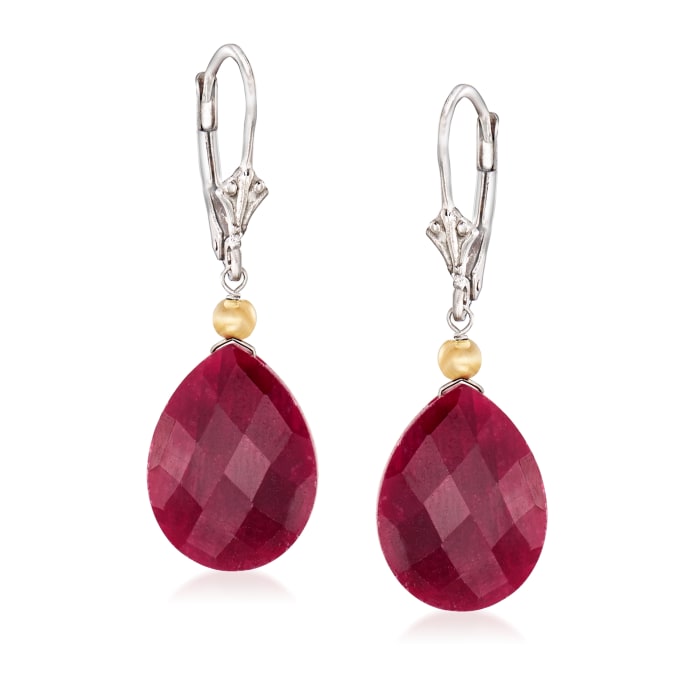 20.00 ct. t.w. Ruby Drop Earrings in Sterling Silver and 14kt Yellow Gold