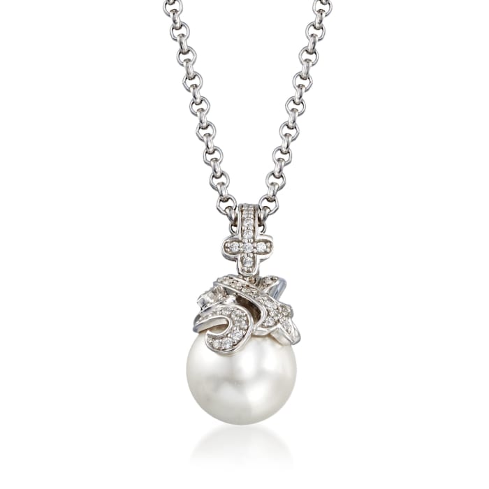 Belle Etoile &quot;Fiona&quot; 12mm Simulated Pearl and .25 ct. t.w. CZ Pendant in Sterling Silver