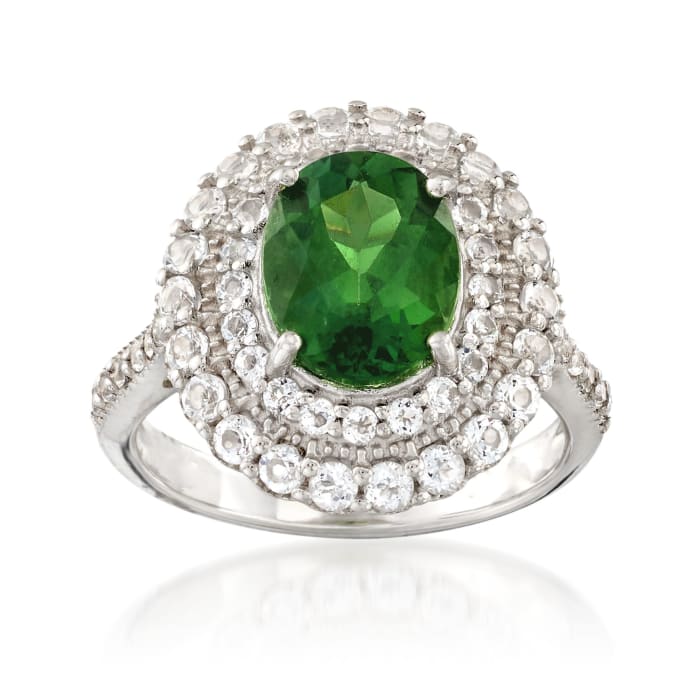 2.50 Carat Green Apatite and 1.05 ct. t.w. White Topaz Ring in Sterling Silver