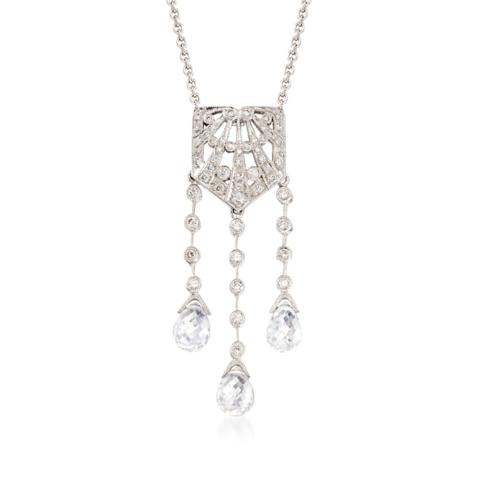 C. 2000 Vintage Rock Crystal and .25 ct. t.w. Diamond Lavalier Necklace in 18kt White Gold