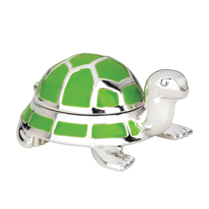 Reed & Barton &quot;Jungle Parade&quot; Enamel and Silver Plate Turtle Tooth Fairy Box