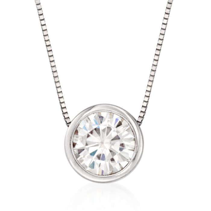 1.00 Carat Bezel-Set Synthetic Moissanite Solitaire Necklace in 14kt White Gold