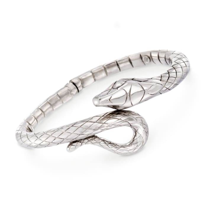 Italian Sterling Silver Snake Bypass Bangle Bracelet