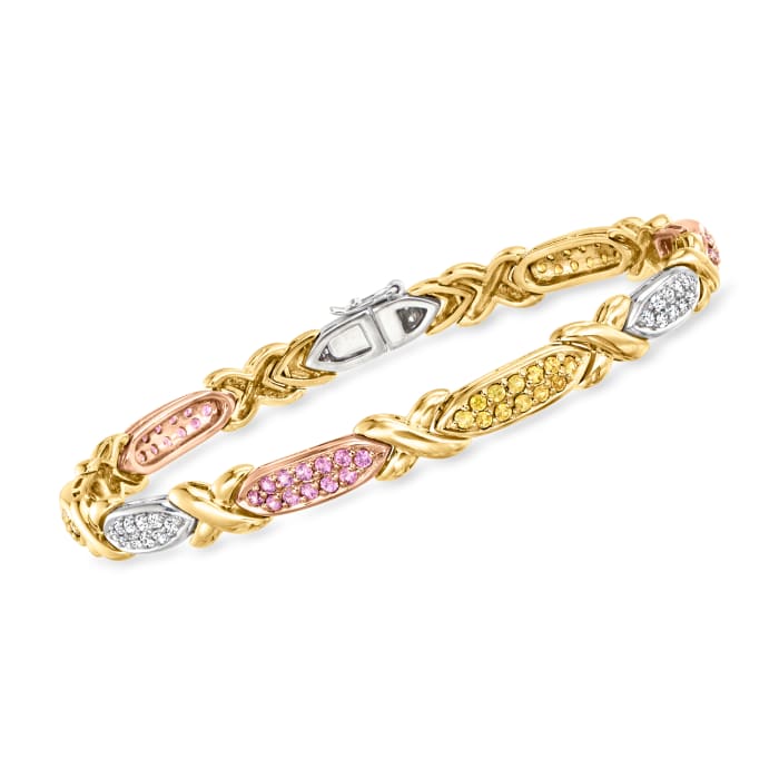 C. 1990 Vintage 2.20 ct. t.w. Pink and Yellow Sapphire Bracelet with .50 ct. t.w. Diamonds in 18kt Tri-Colored Gold