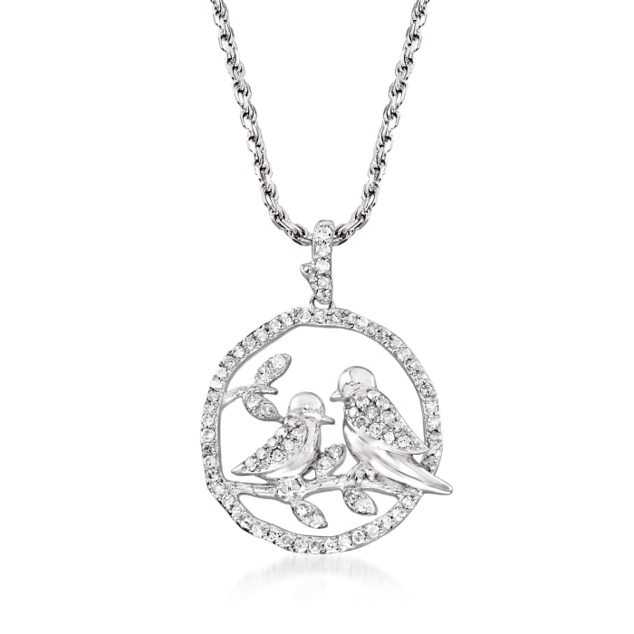 .50 ct. t.w. Diamond Birds on a Branch Pendant Necklace in Sterling Silver