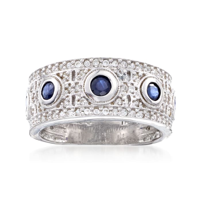.90 ct. t.w. White Zircon and .70 ct. t.w. Sapphire Ring in Sterling Silver