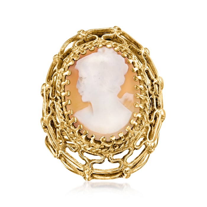C. 1960 Vintage Orange Shell Left-Facing Cameo Ring in 14kt Yellow Gold