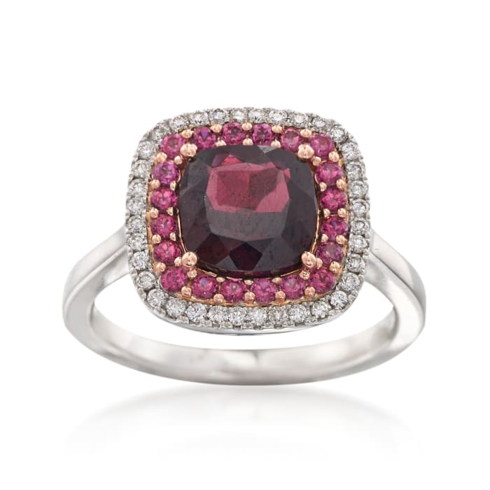 Gregg Ruth 2.70 Carat Garnet and .20 ct. t.w. Diamond Ring with Rhodolites in 18kt White Gold