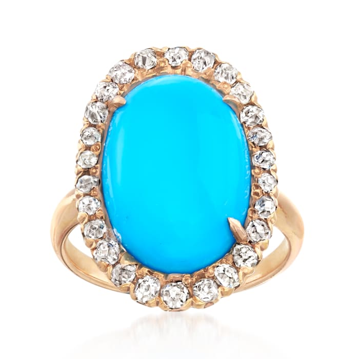 C. 1930 Vintage Simulated Turquoise and .55 ct. t.w. Diamond Ring in ...