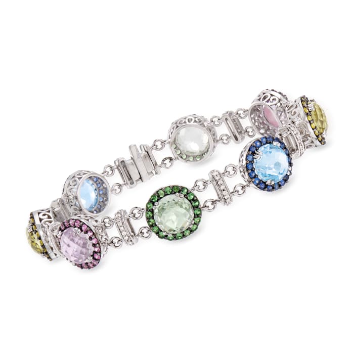 C. 2000 Vintage 26.85 ct. t.w. Multi-Gemstone and .35 ct. t.w. Diamond Bracelet in 14kt White Gold