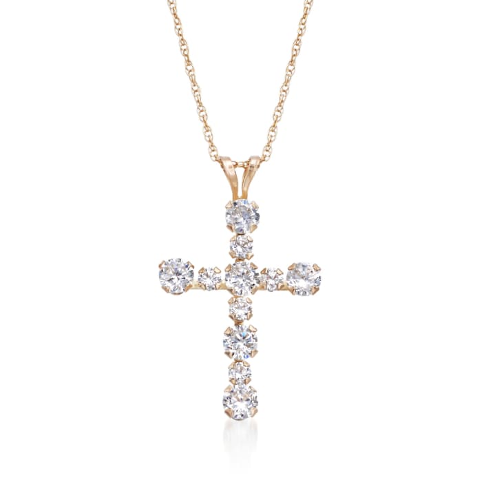 .75 ct. t.w. CZ Cross Pendant Necklace in 14kt Yellow Gold