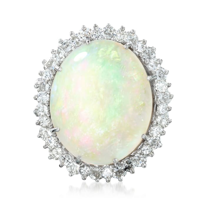 C. 1990 Vintage Opal and 1.90 ct. t.w. Diamond Ring in 14kt White Gold
