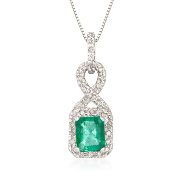 .85 Carat Emerald and .20 ct. t.w. Diamond Pendant Necklace in 14kt White Gold