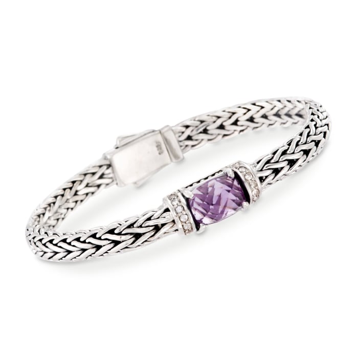 Phillip Gavriel &quot;Woven&quot; 3.50 Carat Amethyst and .30 ct. t.w. White Sapphire Link Bracelet in Sterling Silver