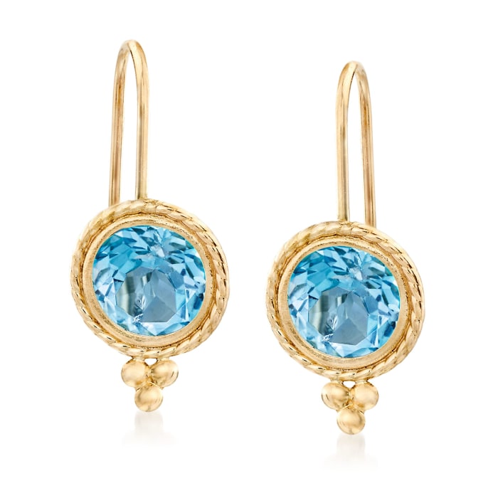 1.80 ct. t.w. Bezel-Set Swiss Blue Topaz Drop Earrings in 14kt Yellow Gold