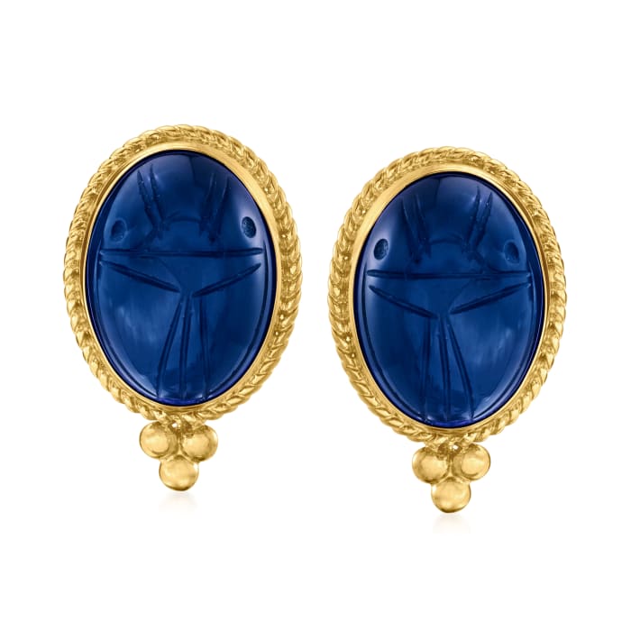 Blue Chalcedony Scarab Earrings in 18kt Gold Over Sterling