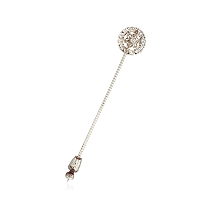 C. 1950 Vintage Diamond-Accented Stick Pin in 10kt Two-Tone Gold