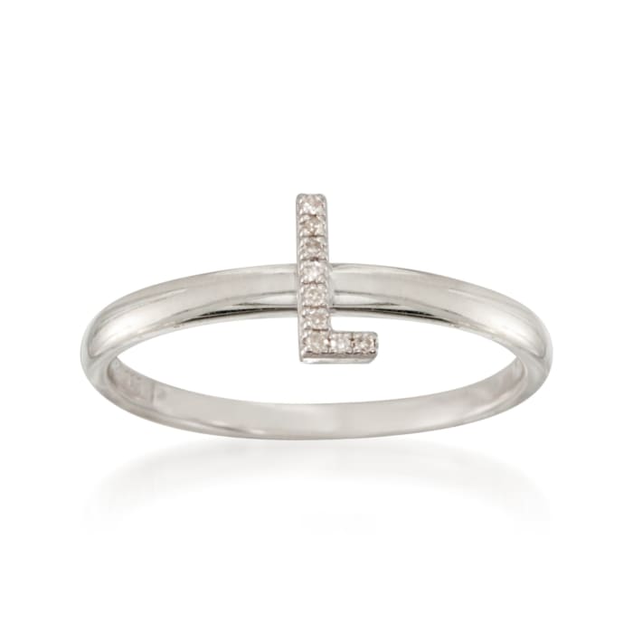 Diamond Accent Mini Initial &quot;L&quot; Ring in Sterling Silver