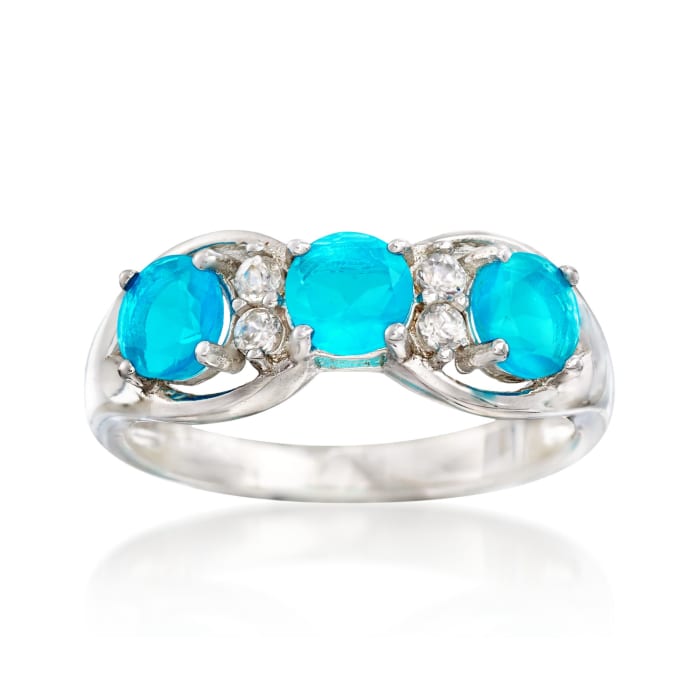 Blue Opal and .10 ct. t.w. White Zircon Ring in Sterling Silver