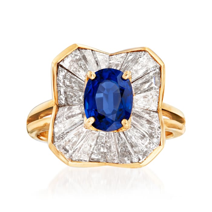 C. 1980 Vintage Oscar Heyman 2.50 ct. t.w.  Diamond and 1.45 Carat Sapphire Cocktail Ring in 18kt Yellow Gold