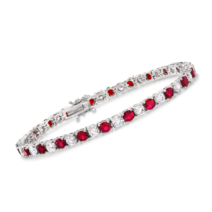 4.35 ct. t.w. Simulated Ruby and 4.35 ct. t.w. CZ Tennis Bracelet in Sterling Silver