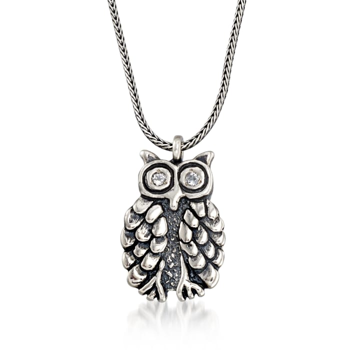 .20 ct. t.w. White Topaz Owl Necklace in Sterling Silver