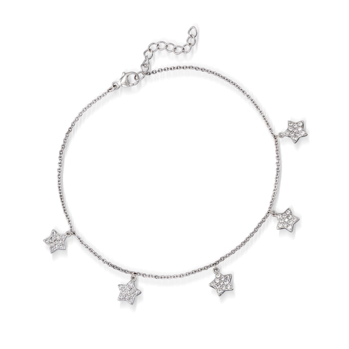 .80 ct. t.w. CZ Star Anklet in Sterling Silver
