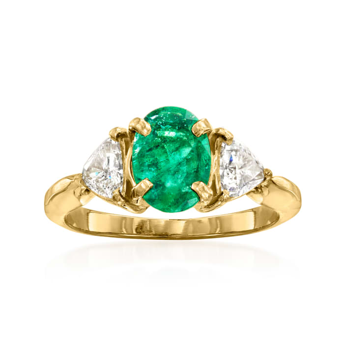 C. 1980 Vintage 1.00 Carat Emerald and .60 ct. t.w. Diamond Ring in 18kt Yellow Gold