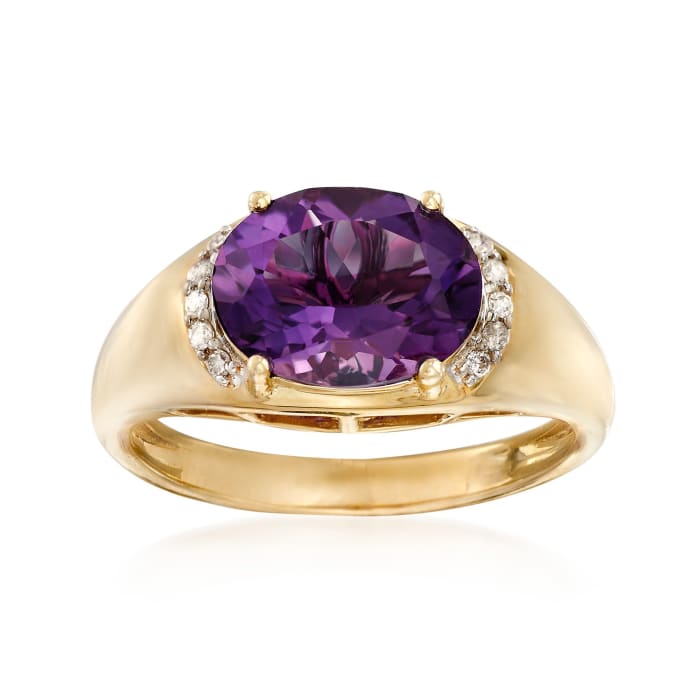 2.60 Carat Amethyst Ring with Diamond Accents in 14kt Yellow Gold