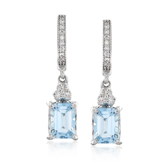 1.90 ct. t.w. Aquamarine and .17 ct. t.w. Diamond Drop Earrings in 14kt White Gold