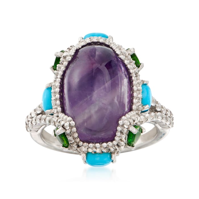 6.00 Carat Oval Amethyst and 2.30 ct. t.w. Mixed Gemstone Ring in Sterling Silver